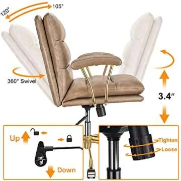 LEAGOO Mid Back Home Office Desk Task Chair with Wheels and Arms Ergonomic PU Leather Computer Rolling Swivel Chair with Padded Armrest (Khaki)