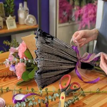 BENECREAT Flower Wrapping Mesh Paper, Pearl Edge Bouquet Packaging Paper Wrinkled Translucent