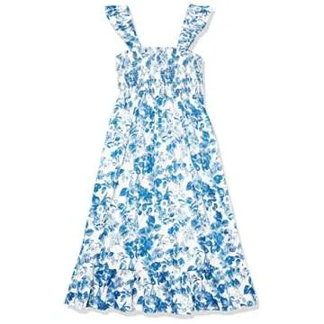 Kimi Ruffled Shoulder Midi Dress in Blue Floral