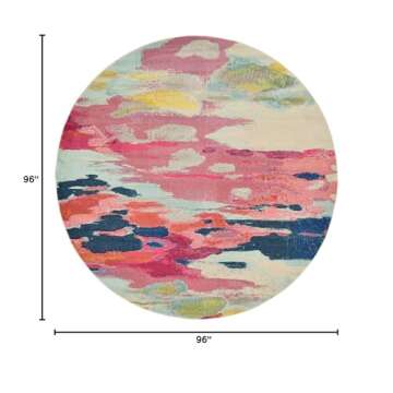 Unique Loom Estrella Collection Light Colors, Abstract, Modern, Vibrant Area Rug, 8 ft x 8 ft, Pink/...