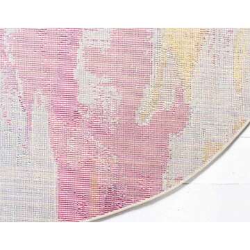 Unique Loom Estrella Collection Light Colors, Abstract, Modern, Vibrant Area Rug, 8 ft x 8 ft, Pink/Ivory