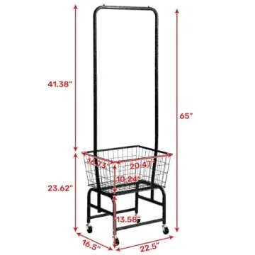 ALIMORDEN Laundry Cart with Clothes Rack, Rolling Laundry Butler with Wire Storage Rack，Purple