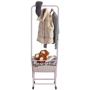 ALIMORDEN Laundry Cart with Clothes Rack, Rolling Laundry Butler with Wire Storage Rack，Purple