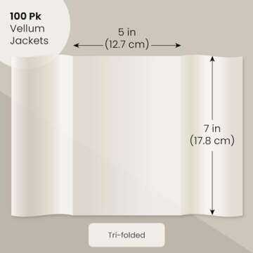 Bright Creations 100 Pack Vellum Jackets for 5x7 Invitations, Pre-Folded Bulk Transparent Paper Enve...