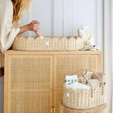 BEBE BASK Premium Nursery Bundle - Baby Changing Basket & Baby Diaper Caddy Organizer - Scalloped Ba...