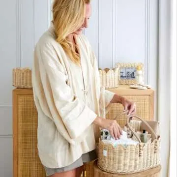 BEBE BASK Premium Nursery Bundle - Baby Changing Basket & Baby Diaper Caddy Organizer - Scalloped Baskets - Scalloped Edge
