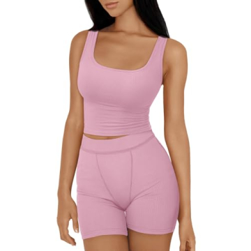 Trendy Queen 2 Piece Lounge Sets for Women Matching Workout Set Cropped Tank Tops and High Waist Yog...