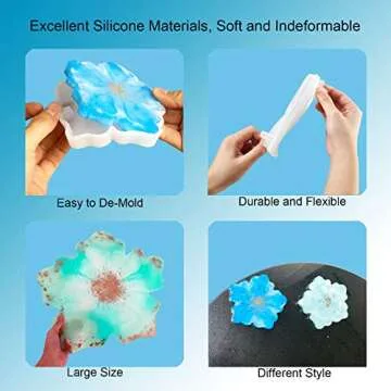 HURIANIC Large Flower Silicone Molds for Resin Tray Casting, 3pcs Epoxy Resin Molds for Floral Coasters Making, Freshware Silicon Mould for Agate Tray Handles DIY Crafts and Holiday Gifts