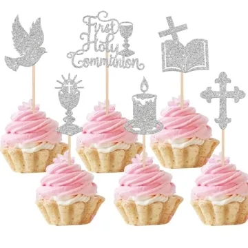 Charming 36 PCS First Holy Communion Cupcake Toppers for Special Celebrations