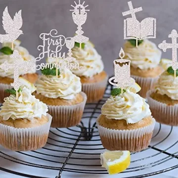 Elegant Holy Communion Cupcake Toppers 36 PCS