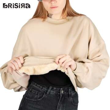 BRISIRA Sherpa Fleece Sweatshirts for Women: Crewneck sweatshirt Cropped Sherpa Lined Pullover Crop Sweater Warm Winter