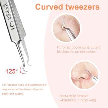 WSYUB Blackhead Tweezers, Milia Remover, Pimple Popper Tool,Ingrown Hair Tweezers, Blackhead Extractor