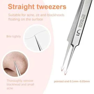 WSYUB Blackhead Tweezers, Milia Remover, Pimple Popper Tool,Ingrown Hair Tweezers, Blackhead Extractor
