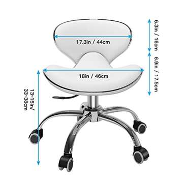 Minewill Pedicure Stools for Nail Tech,Short Height Adjustable Stool Swivel Chair for Salon,Spa,Massage,Tattoo,Esthetician,Shop,Kitchen(White)