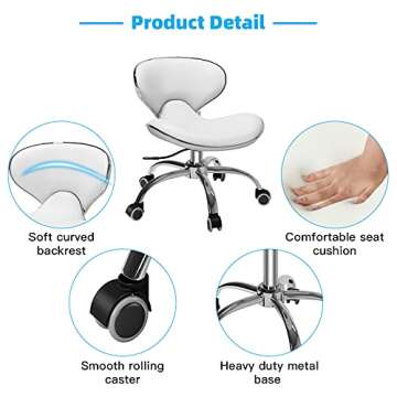 Minewill Pedicure Stools for Nail Tech,Short Height Adjustable Stool Swivel Chair for Salon,Spa,Massage,Tattoo,Esthetician,Shop,Kitchen(White)