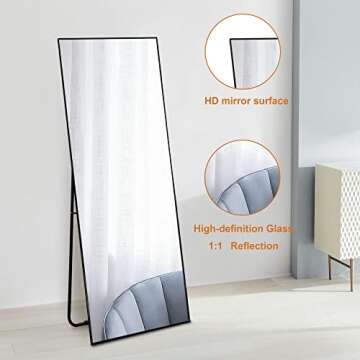 NeuType Full Length Mirror, 59"x16" Full Body Mirror with Stand Floor Mirror Full Length Standing Mirror Wall-Mounted Mirror Hanging or Leaning Against Wall Aluminum Alloy Thin Frame (Black)