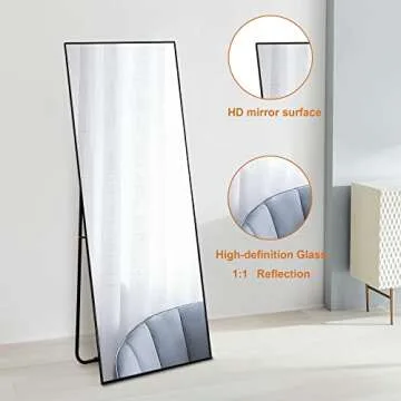 NeuType Full Length Mirror, 59"x16" Full Body Mirror with Stand Floor Mirror Full Length Standing Mirror Wall-Mounted Mirror Hanging or Leaning Against Wall Aluminum Alloy Thin Frame (Black)