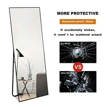NeuType Full Length Mirror, 59"x16" Full Body Mirror with Stand Floor Mirror Full Length Standing Mirror Wall-Mounted Mirror Hanging or Leaning Against Wall Aluminum Alloy Thin Frame (Black)