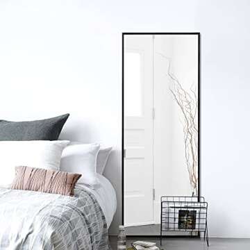 NeuType Full Length Mirror, 59"x16" Full Body Mirror with Stand Floor Mirror Full Length Standing Mirror Wall-Mounted Mirror Hanging or Leaning Against Wall Aluminum Alloy Thin Frame (Black)