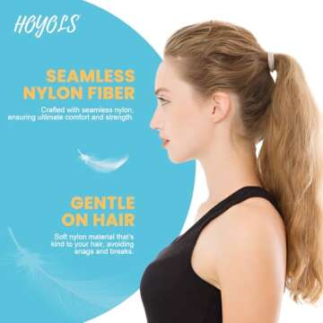 HOYOLS Soft Large Seamless Hair Ties, Gentle Stretch Nylon Ponytail Holder Bands for Thick Heavy Curly Hair, No Slip No Damage Scrunchies Headbands 100 Pcs (Light Blonde)