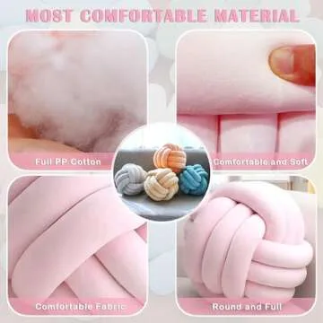 XHJRI Soft Knot Ball Pillows， Round Ball Cushion Pillows, Kids Room Decoration Plush Pillow Girl Photography Props， Throw Knotted Pillow Handmade (Light Khaki, 8.6 Inch)