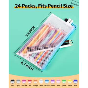 Smarpau 24PCS Pencil Pouches - Mesh Zipper Pouches in 12 Colors for Travel & Organization