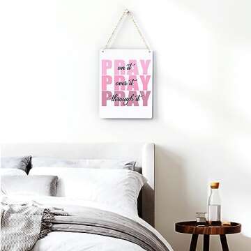 Pink Wall Decor Bible Verse Wall Art Christian Gifts for Women Room Decor for Women Girls Room Decoration Office Wall Decoration for Woman Bedroom Decor for Teen Girls Inspirational Decoration Pray Over It Wall Art