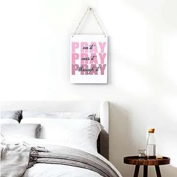 Pink Wall Decor Bible Verse Wall Art Christian Gifts for Women Room Decor for Women Girls Room Decoration Office Wall Decoration for Woman Bedroom Decor for Teen Girls Inspirational Decoration Pray Over It Wall Art
