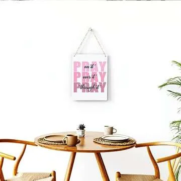 Pink Wall Decor Bible Verse Wall Art Christian Gifts for Women Room Decor for Women Girls Room Decoration Office Wall Decoration for Woman Bedroom Decor for Teen Girls Inspirational Decoration Pray Over It Wall Art