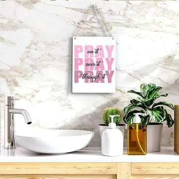 Pink Wall Decor Bible Verse Wall Art Christian Gifts for Women Room Decor for Women Girls Room Decoration Office Wall Decoration for Woman Bedroom Decor for Teen Girls Inspirational Decoration Pray Over It Wall Art