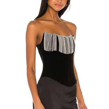 FOSUEIT Women's Rhinestone Bustier Crop Top for Fashion Nights
