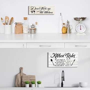 Pinetree Art Kitchen Rules Wall Decor Funny Inspirational Quote Canvas Print Art Modern Rustic Farmh...