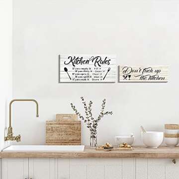 Pinetree Art Kitchen Rules Wall Decor Funny Inspirational Quote Canvas Print Art Modern Rustic Farmhouse Kitchen Decorative (8X16 Inch, set-w&y-s)