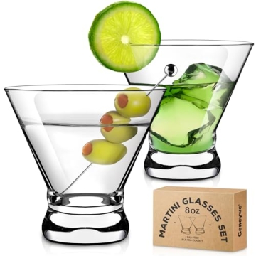 Gencywe 2 Pack Stemless Martini Glasses - 8 Ounce Crystal Cocktail Glassware