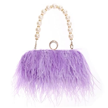 Women Real Natural Ostrich Feather Evening Bags Purses Clutch Vintage Banquet Handbag (purple)