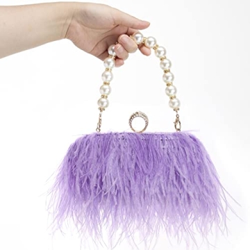 Women Real Natural Ostrich Feather Evening Bags Purses Clutch Vintage Banquet Handbag (purple)