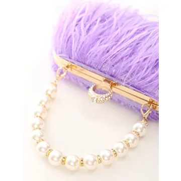 Women Real Natural Ostrich Feather Evening Bags Purses Clutch Vintage Banquet Handbag (purple)