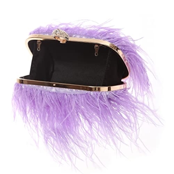 Women Real Natural Ostrich Feather Evening Bags Purses Clutch Vintage Banquet Handbag (purple)