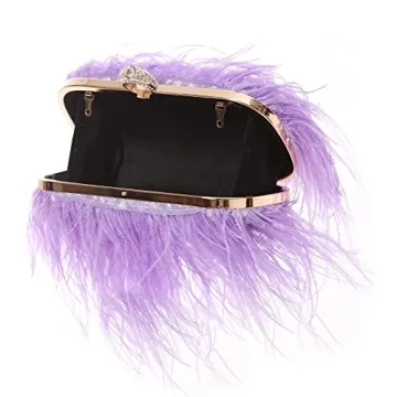 Women Real Natural Ostrich Feather Evening Bags Purses Clutch Vintage Banquet Handbag (purple)