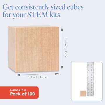 DIY Wooden Cubes 3/4-inch, Pack of 100 Small Blank Wooden Blocks, Unfinished Wood Blocks for Crafts, STEM, Dice, and Building Blocks for Stacking, by Woodpeckers
