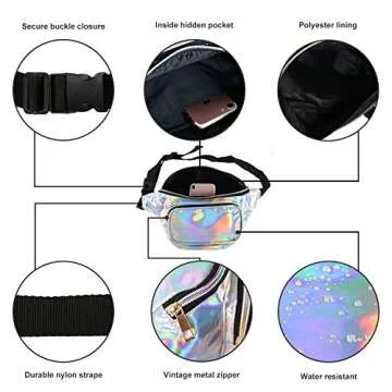 Holographic Fanny Packs for Women – Outdoor Sport Waist Pack for Running, Hiking, Traveling for Men (Silver)