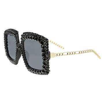 SP Sophia Collection Sparkling Crystal Bulky Frame Rhinestone Sunglasses in Black