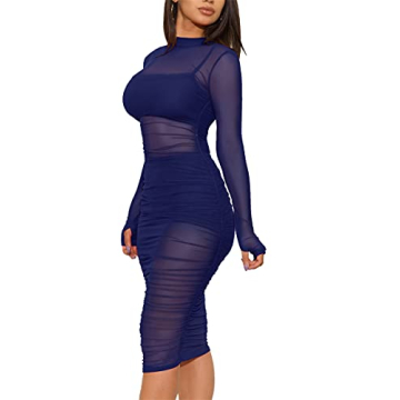 Atyfuniby Women's Sexy 3 Piece Mesh Dress and Shorts Set