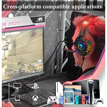 SVYHUOK Pro Gaming Headset for PC PS4 Xbox One Surround Sound Over-Ear Headphones with Mic LED Light...