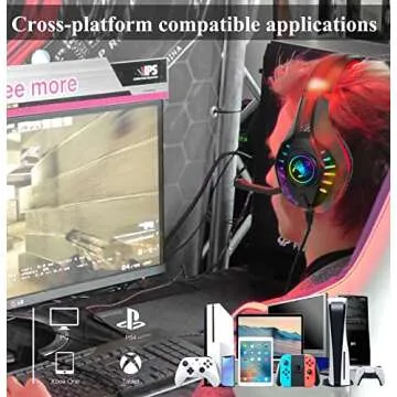 SVYHUOK Pro Gaming Headset for PC PS4 Xbox One Surround Sound Over-Ear Headphones with Mic LED Light...