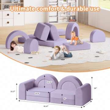 MOOITZ 10Pcs Kids Modular Play Couch, Creative Toddler Couch for Playroom Bedroom, Modular Foam Couc...