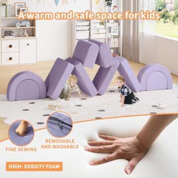 MOOITZ 10Pcs Kids Modular Play Couch, Creative Toddler Couch for Playroom Bedroom, Modular Foam Couch for Kids, Convertible Kids Sofa for Boys and Girls-Blueberry