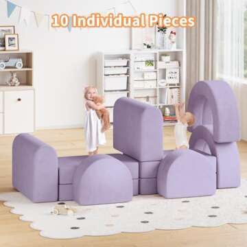 MOOITZ 10Pcs Kids Modular Play Couch, Creative Toddler Couch for Playroom Bedroom, Modular Foam Couch for Kids, Convertible Kids Sofa for Boys and Girls-Blueberry