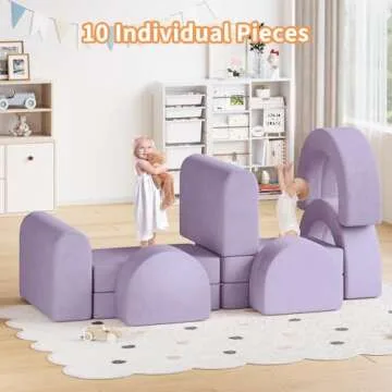 MOOITZ 10Pcs Kids Modular Play Couch, Creative Toddler Couch for Playroom Bedroom, Modular Foam Couch for Kids, Convertible Kids Sofa for Boys and Girls-Blueberry