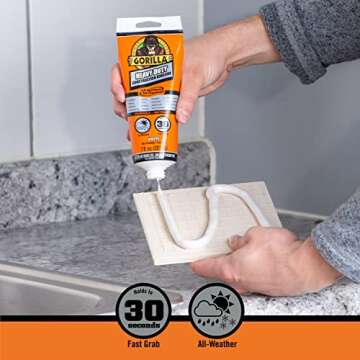 Gorilla Heavy Duty Construction Adhesive, 7 Ounce Squeeze Tube, White, (Pack of 1)